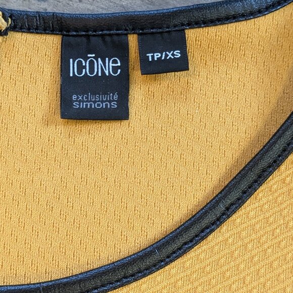 Yellow Textured Short Sleeve Top with Black Trim - Picture 3 of 6